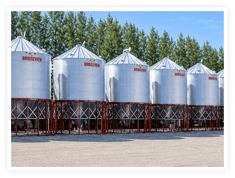 Bridgeview drive-under grain hopper bins